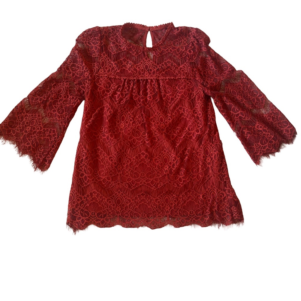 Blu Pepper Blouse Women's Burnt Orange Floral Lace Fringe Lined Boho Western S